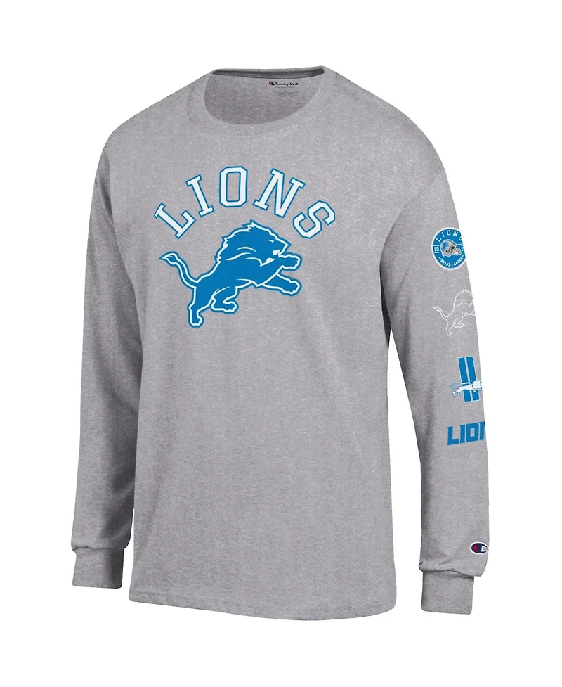 Champion Men's Heather Gray Detroit Lions Seal Long Sleeve T-Shirt
