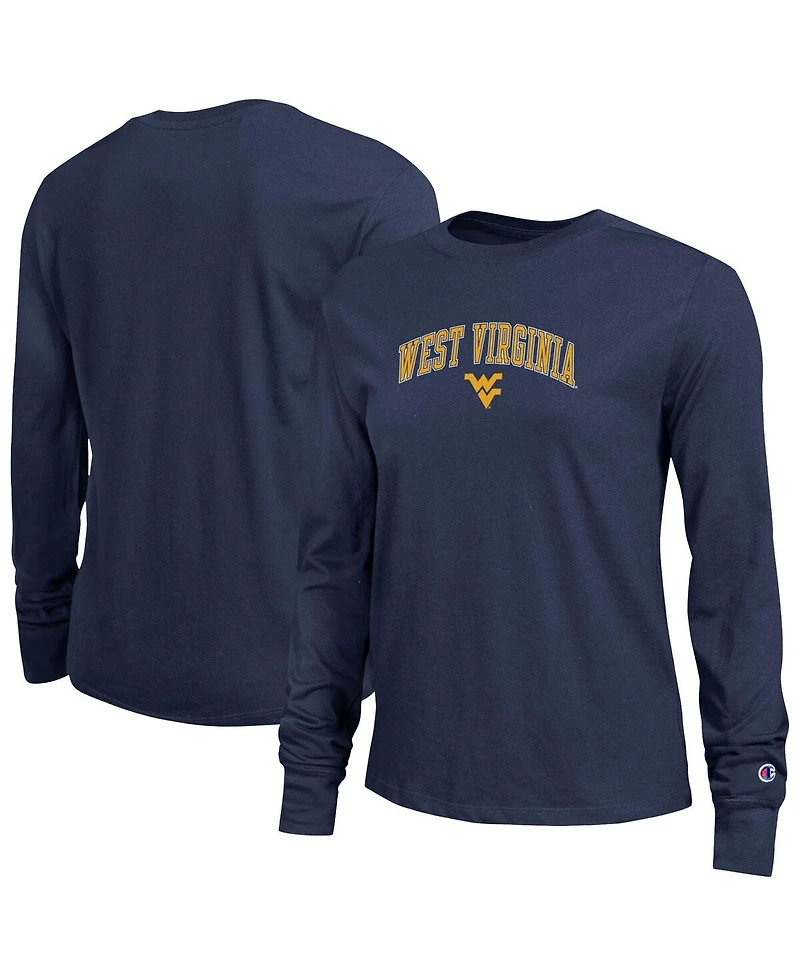 Champion Women's Navy West Virginia Mountaineers Arch Over Logo Long Sleeve T-Shirt