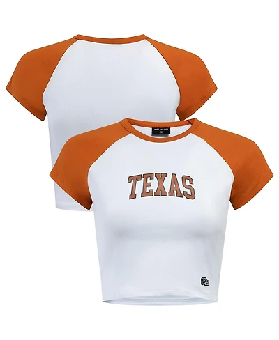 Hype and Vice Women's White/Texas Orange Texas Longhorns Homerun Cropped Raglan T-Shirt