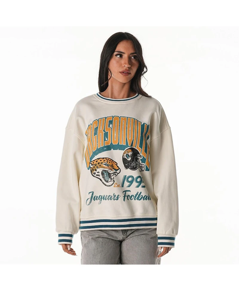 The Wild Collective Women's Cream Jacksonville Jaguars Oversized Vintage French Terry Sweatshirt