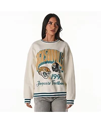 The Wild Collective Women's Cream Jacksonville Jaguars Oversized Vintage French Terry Sweatshirt