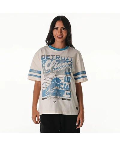 The Wild Collective Women's Cream Detroit Lions Vintage Drop Shoulder Oversized Boyfriend T-Shirt