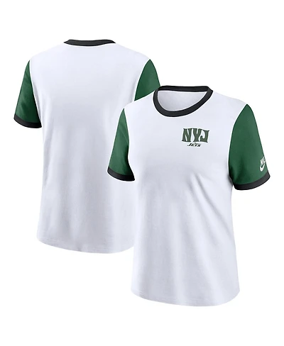 Nike Women's White/Green New York Jets Rewind Ringer T-Shirt