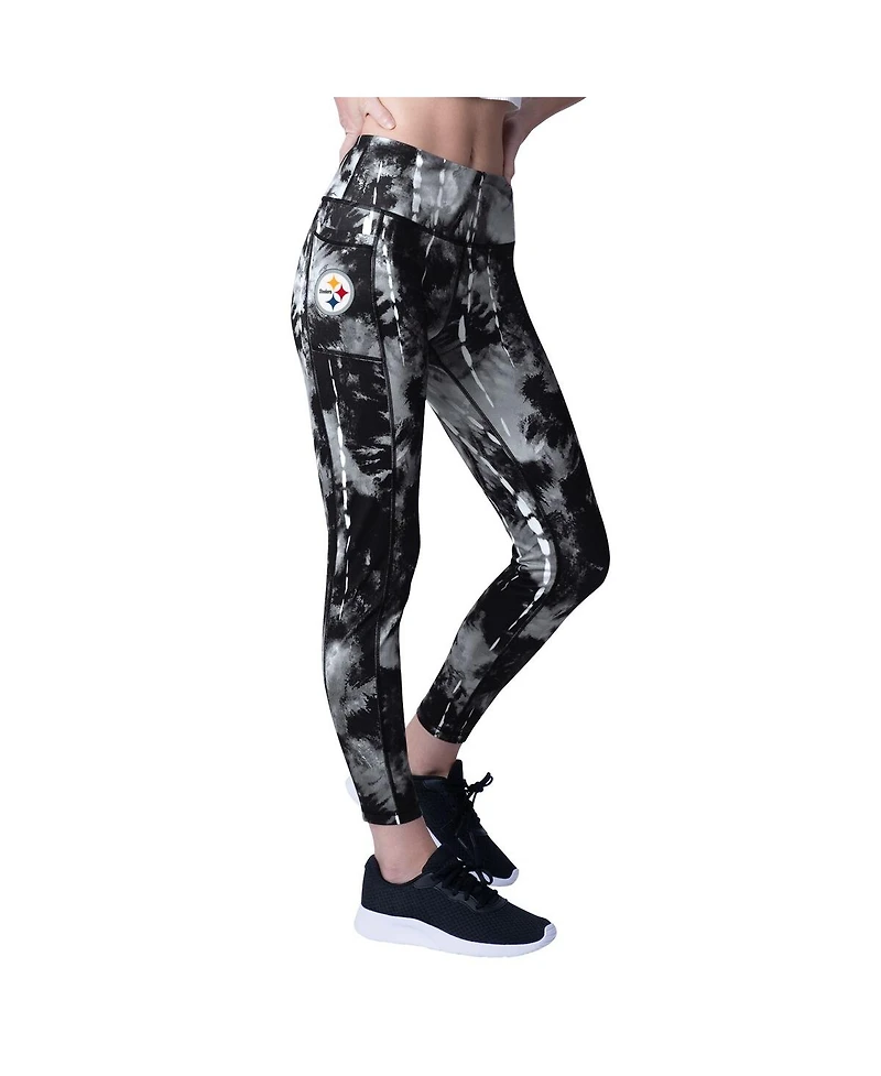 Msx by Michael Strahan Women's Black Pittsburgh Steelers Serena Tie-Dye Leggings