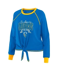 Wear by Erin Andrews Women's Powder Blue/Yellow Los Angeles Chargers Tie-Front Long Sleeve Top
