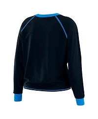 Wear by Erin Andrews Women's Black/Blue Carolina Panthers Tie-Front Long Sleeve Top