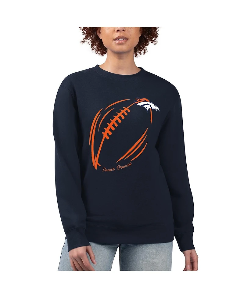 G-iii 4Her by Carl Banks Women's Navy Denver Broncos Football Logo Graphic Fleece Tri-Blend Pullover Sweatshirt