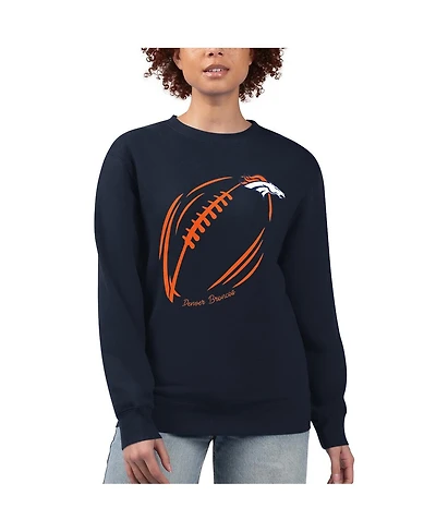 G-iii 4Her by Carl Banks Women's Navy Denver Broncos Football Logo Graphic Fleece Tri-Blend Pullover Sweatshirt