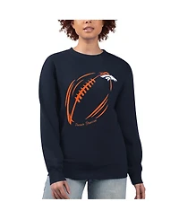 G-iii 4Her by Carl Banks Women's Navy Denver Broncos Football Logo Graphic Fleece Tri-Blend Pullover Sweatshirt