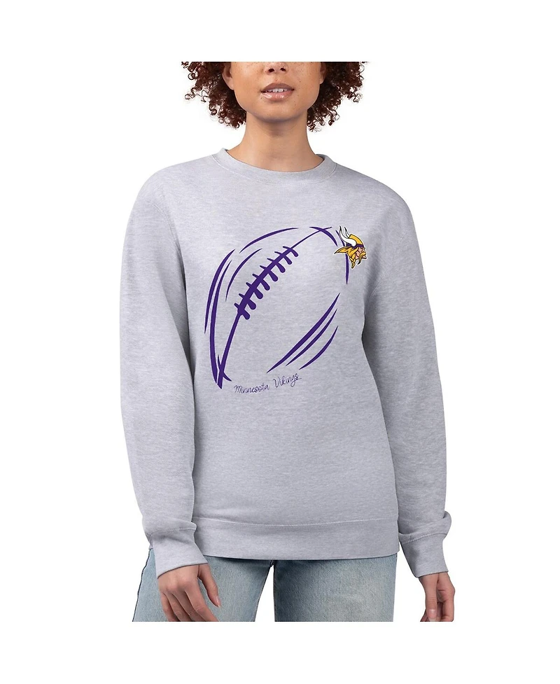 G-iii 4Her by Carl Banks Women's Heather Gray Minnesota Vikings Football Logo Graphic Fleece Tri-Blend Pullover Sweatshirt