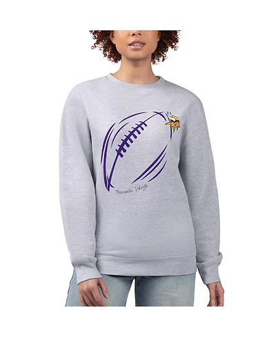 G-iii 4Her by Carl Banks Women's Heather Gray Minnesota Vikings Football Logo Graphic Fleece Tri-Blend Pullover Sweatshirt