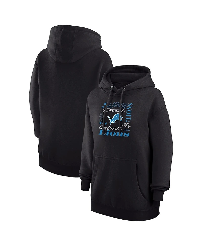 G-iii 4Her by Carl Banks Women's Black Detroit Lions Collage Graphic Fleece Pullover Hoodie