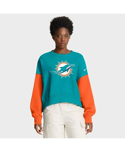 Nike Women's Aqua Miami Dolphins Oversized Color-Block Pullover Sweatshirt