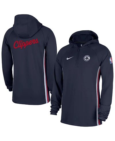 Nike Men's Navy La Clippers Authentic On Court Zone Quarter-Zip Dri-fit Hoodie Jacket