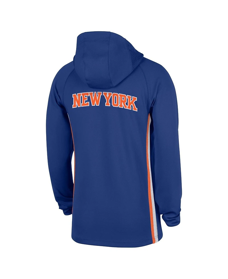 Nike Men's Blue New York Knicks Authentic On Court Zone Quarter-Zip Dri-fit Hoodie Jacket