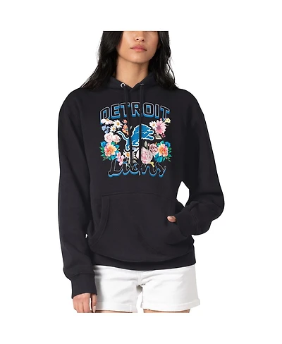 G-iii 4Her by Carl Banks Women's Black Detroit Lions Flowers Team Logo Graphic Fleece Pullover Hoodie