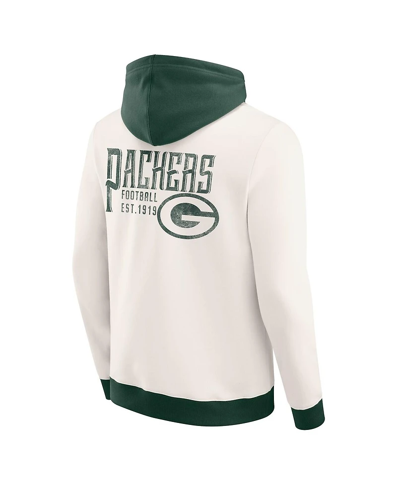 Darius Rucker Collection by Fanatics Men's Cream Green Bay Packers Distressed Graphics Full-Zip Hoodie