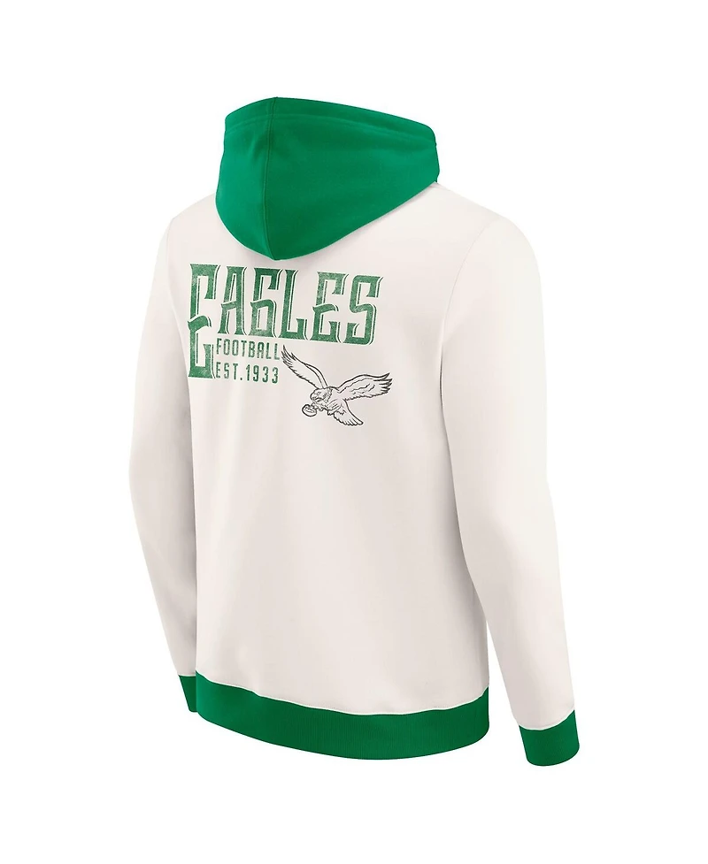 Darius Rucker Collection by Fanatics Men's Cream Philadelphia Eagles Distressed Graphics Full-Zip Hoodie