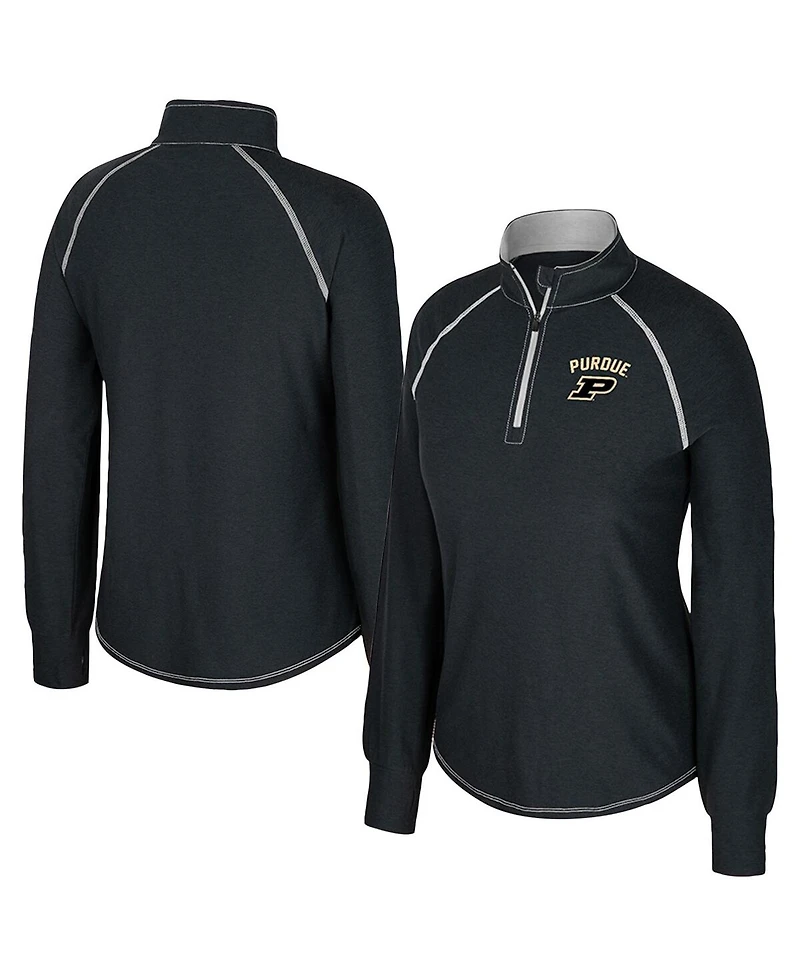 Colosseum Women's Black Purdue Boilermakers Bikram Raglan Quarter-Zip Sweatshirt