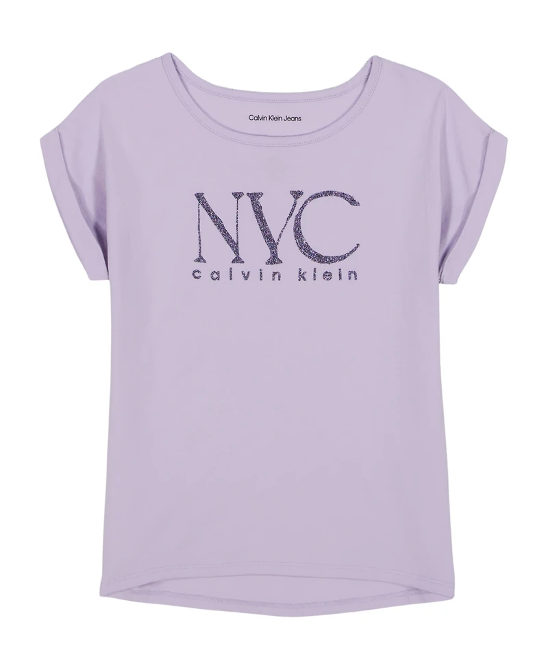 Calvin Klein Girls 7-16 City Round Neck High-Low Hem T-Shirt