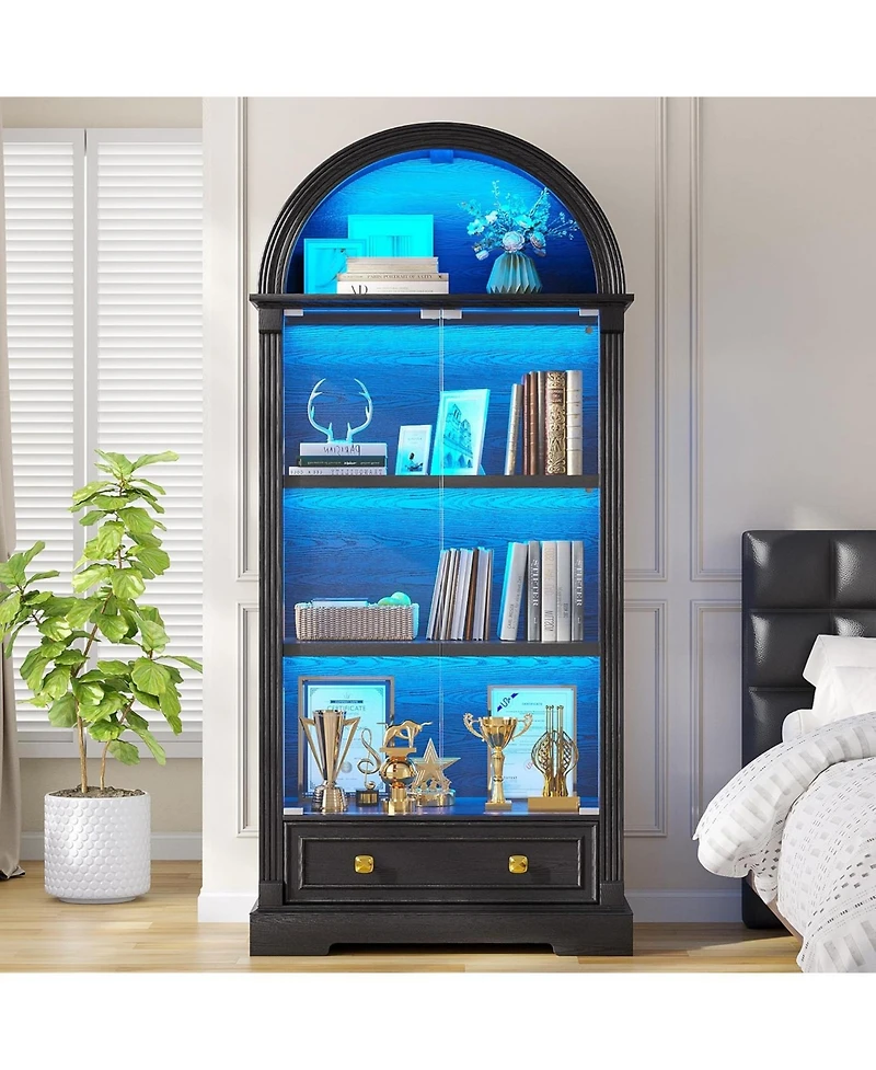 Vlsrka 72.8" Arched Glass Display Cabinet with Led Motion Sensor Light