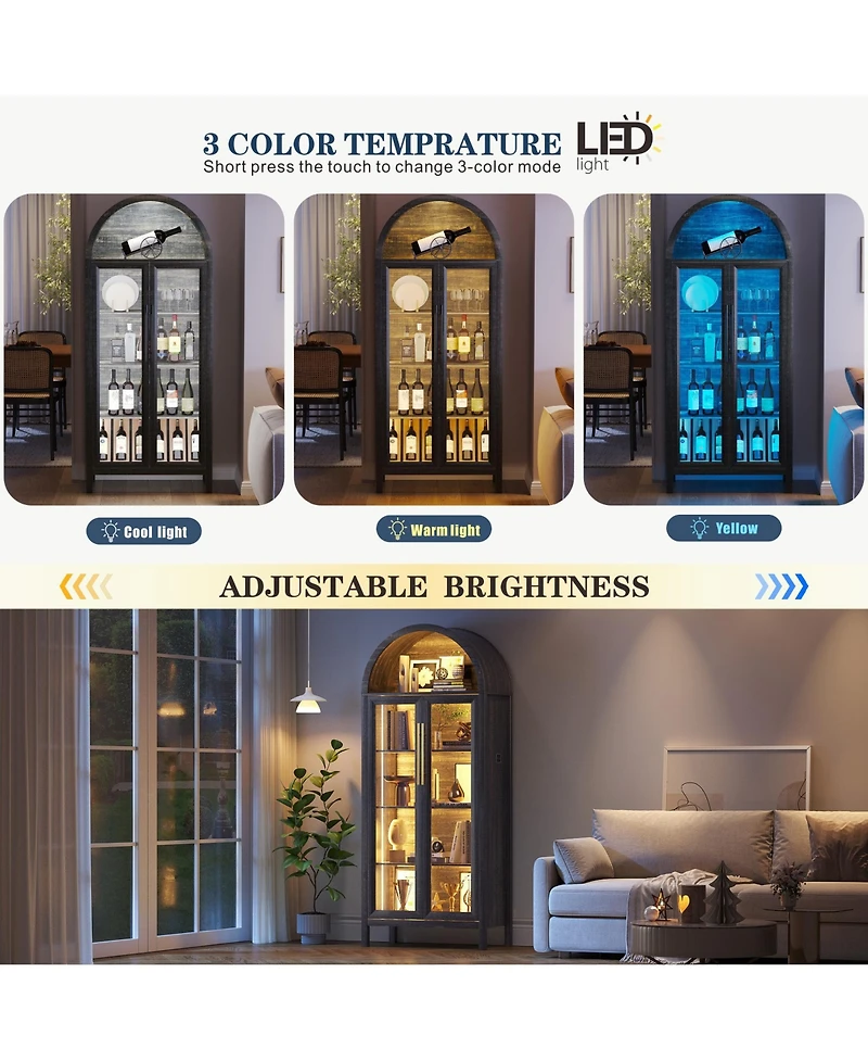 Vlsrka 72.8" Glass Door Display Cabinet, 5-Tier with Motion Led