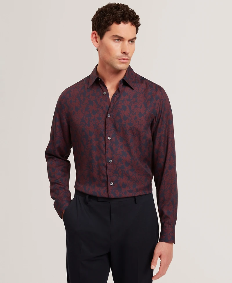 Ted Baker Men's Akselle Regular Fit Tonal Floral Print Long Sleeve Shirt