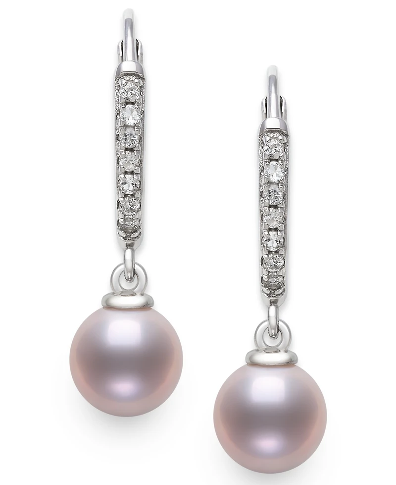 Belle de Mer Cultured Freshwater Pink Pearl (6-7mm) and Lab Created Sapphire Drop Earrings in Sterling Silver