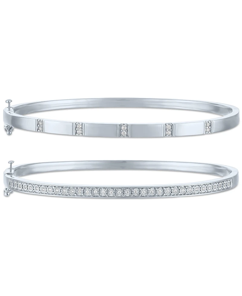 Macy's 2-Pc. Diamond Bangle Bracelet Set (1/5 ct. t.w.) in Sterling Silver