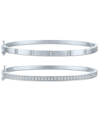 Macy's 2-Pc. Diamond Bangle Bracelet Set (1/5 ct. t.w.) in Sterling Silver