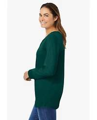Woman Within Plus Perfect Long-Sleeve V-Neck Tee