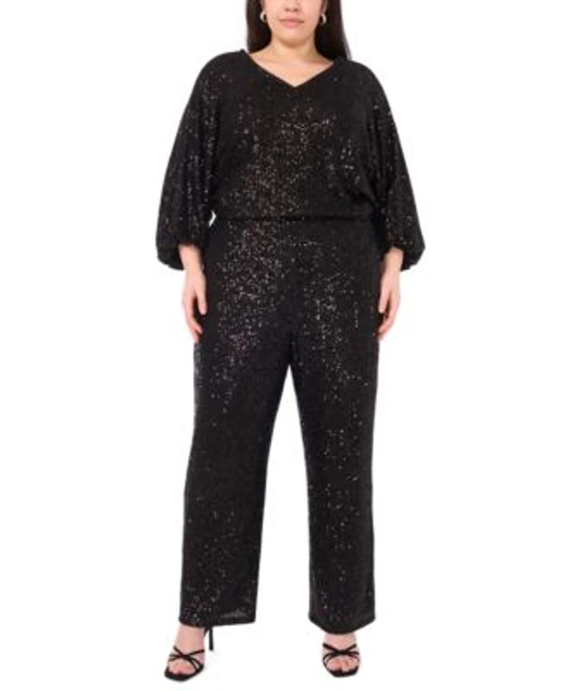 Vince Camuto Plus Size Sequin 3 4 Sleeve Blouse Sequin Pull On Flare Pants