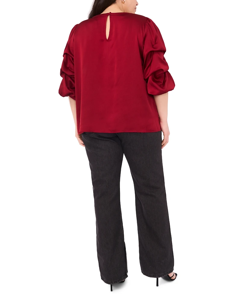 Vince Camuto Plus Crewneck Keyhole Bubble Sleeve Blouse