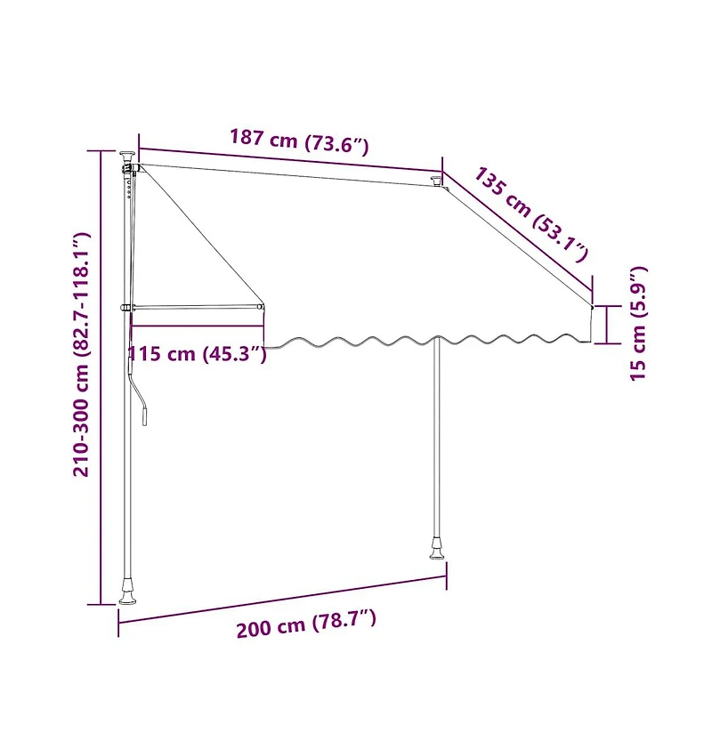 Retractable Awning Yellow and blue Polyester with Pu coating, steel