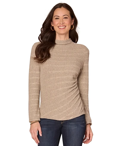 Democracy Petite Long Sleeve Mock Neck Side-Ruched Top