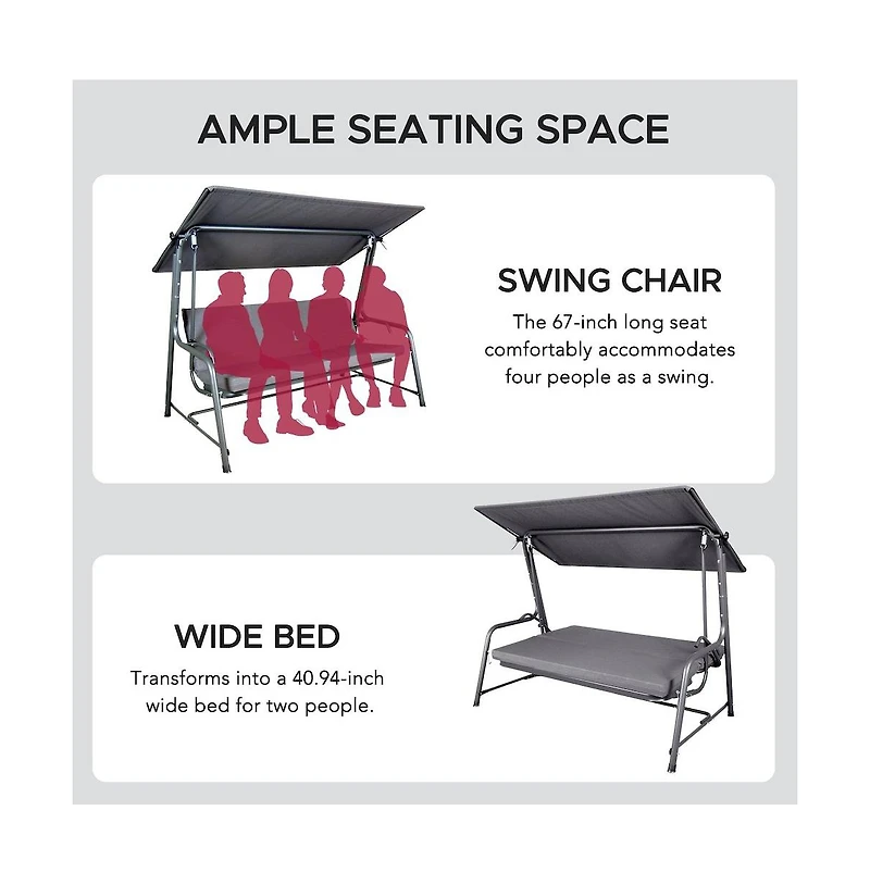 Sunjoy 4-Seat Luxury Swing and Bed with Elastic Metal Mesh Seat