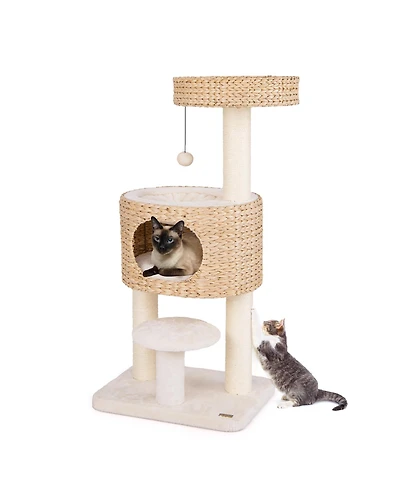 Gymax Modern Cat Tree w/Top Perch Cattail Fluff Condo Cozy Nest Sisal Scratching Posts