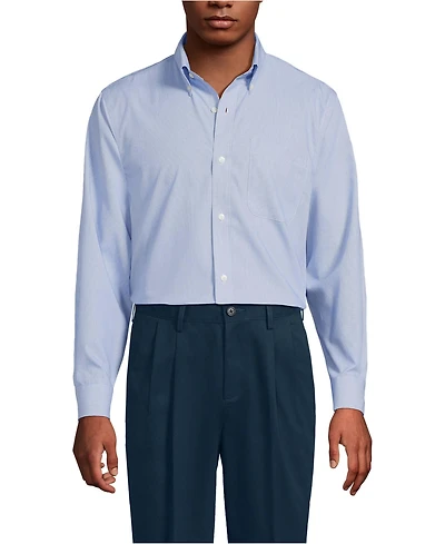 Lands' End Men's Pattern No Iron Supima Pinpoint Button Down Collar Dress Shirt