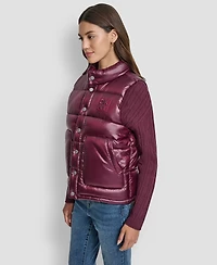 Dkny Jeans Women's Quilted Mock Neck Puffer Vest Jacket