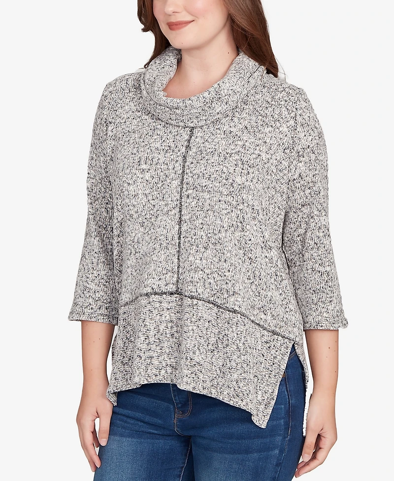 Ruby Rd. Petite Cowl Neck Space Dye Chenille Knit Top