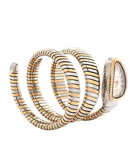 Pre-Owned Bvlgari Serpenti Tubogas Double Spiral Quartz Watch in Stainless Steel and Rose Gold with Diamond Bezel 23mm