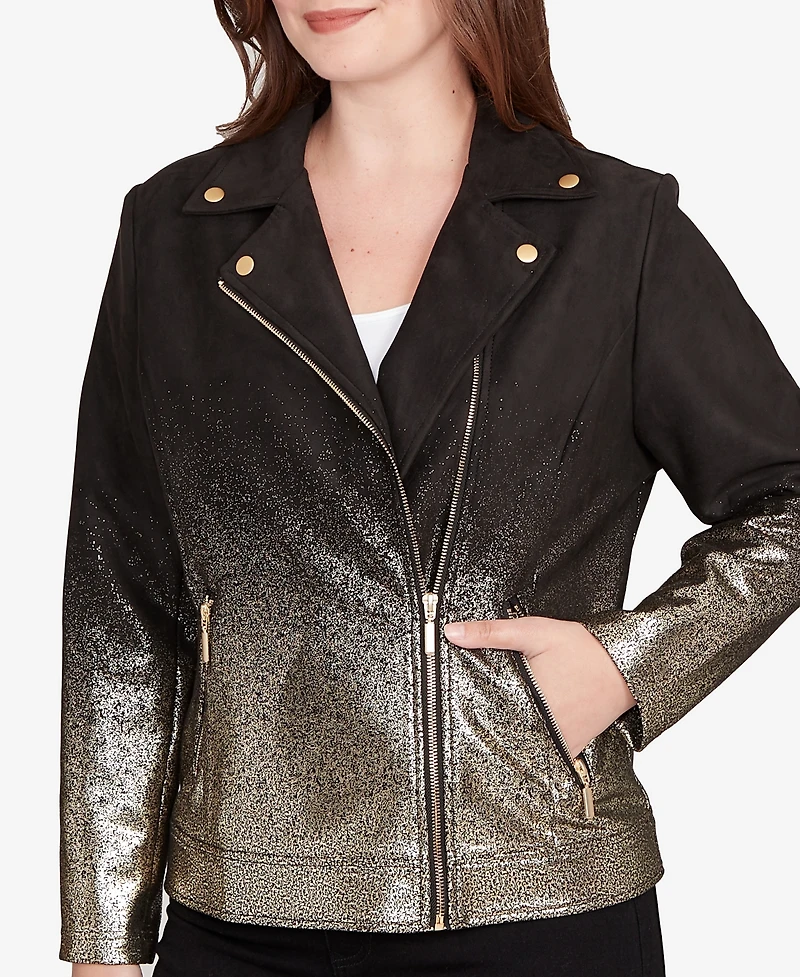 Ruby Rd. Petite Metallic Ombre Moto Jacket