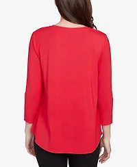 Ruby Rd. Petite Embellished Scoop Neck Solid Knit Top