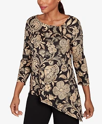 Ruby Rd. Petite Gold Foil Floral Printed Knit Top