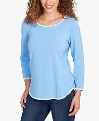 Ruby Rd. Petite Contrast Embroidered Solid Knit Top