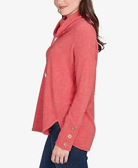 Ruby Rd. Petite Cowl Neck Cozy Hatchi Drawstring Top