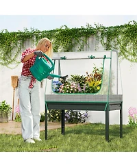 Gymax Raised Garden Bed w/ Cover & Legs Roll-up Window Climbing Trellis Drainage Holes
