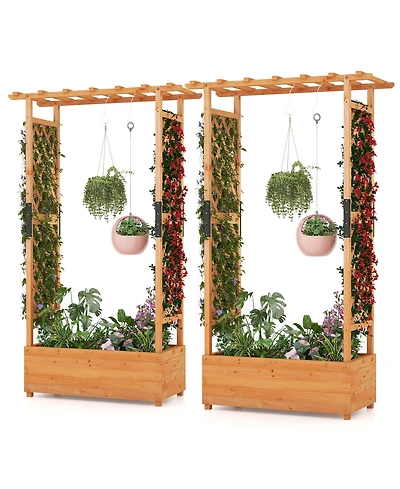 Gymax 2PCS Raised Garden Bed Vertical Plant Container for Vine Climbing Plant Flower