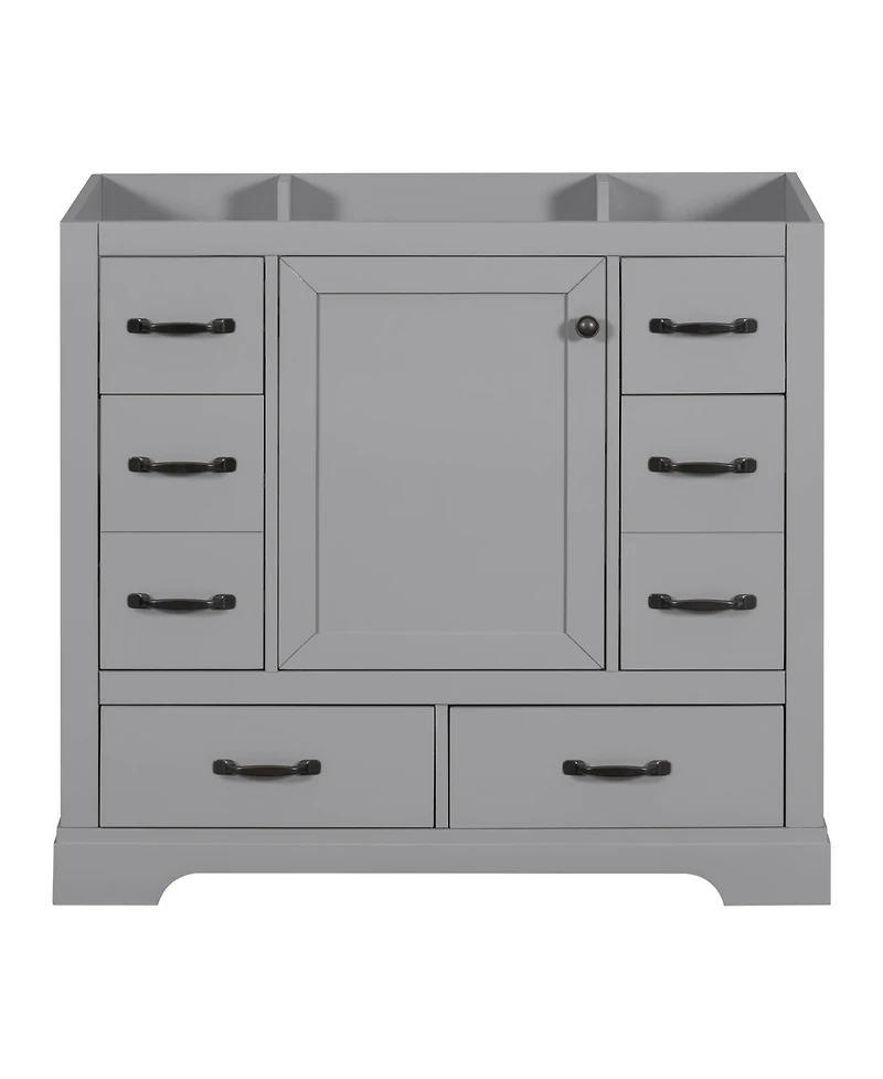 Bathroom Vanity Cabinet Base Only Six Drawers Adjustable Shelf Grey