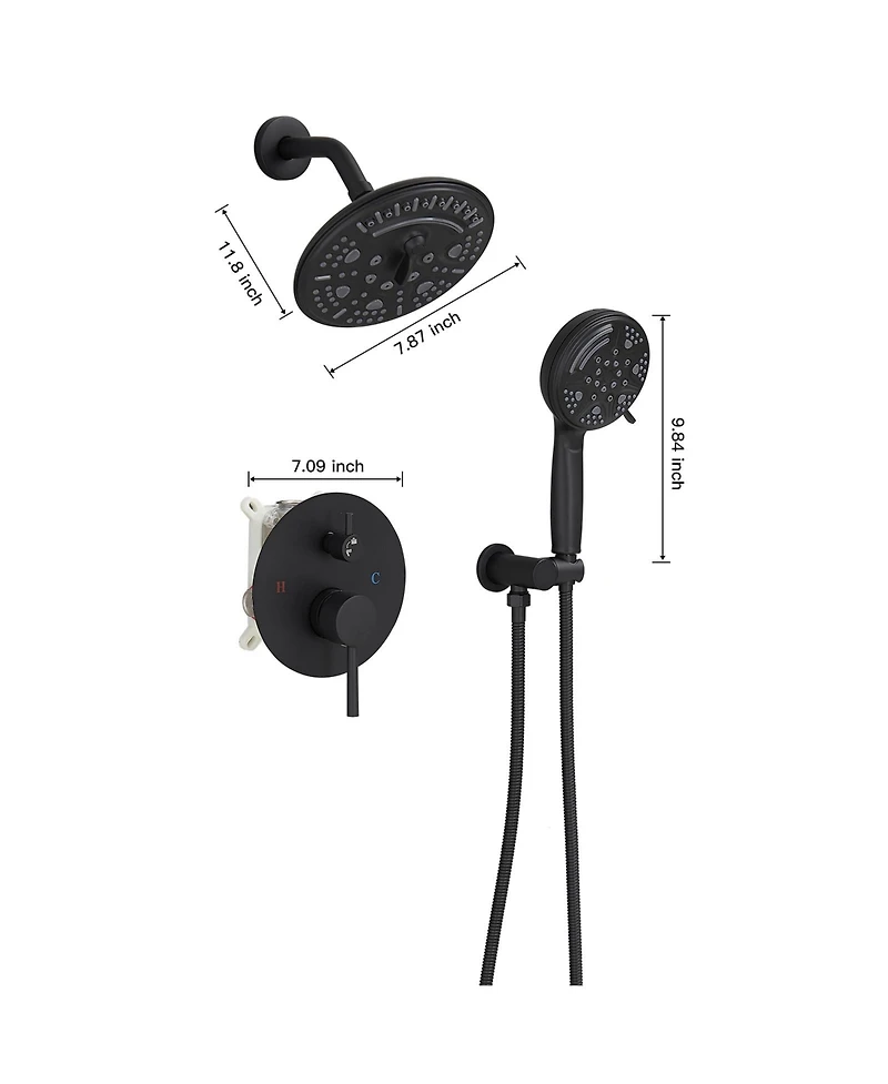 Single-Handle 1-Spray Round Rain Shower Faucet Set with Head & Hand Matte Black (Valve Included)